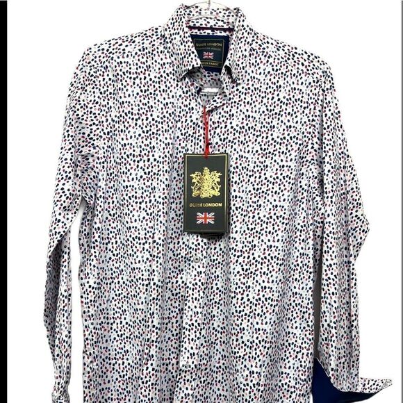 Guide London Blue/Pink/white Splatter Dot Button Down dress shirt - Picture 1 of 12